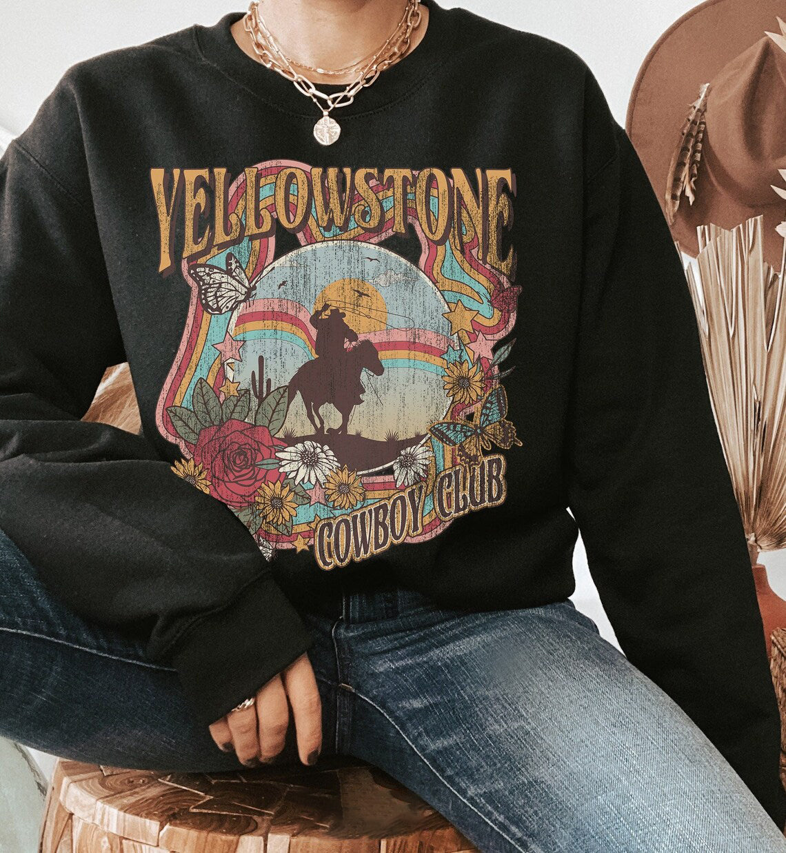 Retro Yellowstone Print Casual Sweatshirt