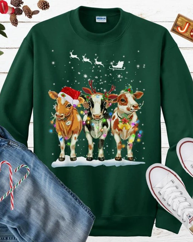 Cow Christmas Lights Ugly Christmas Sweatshirt