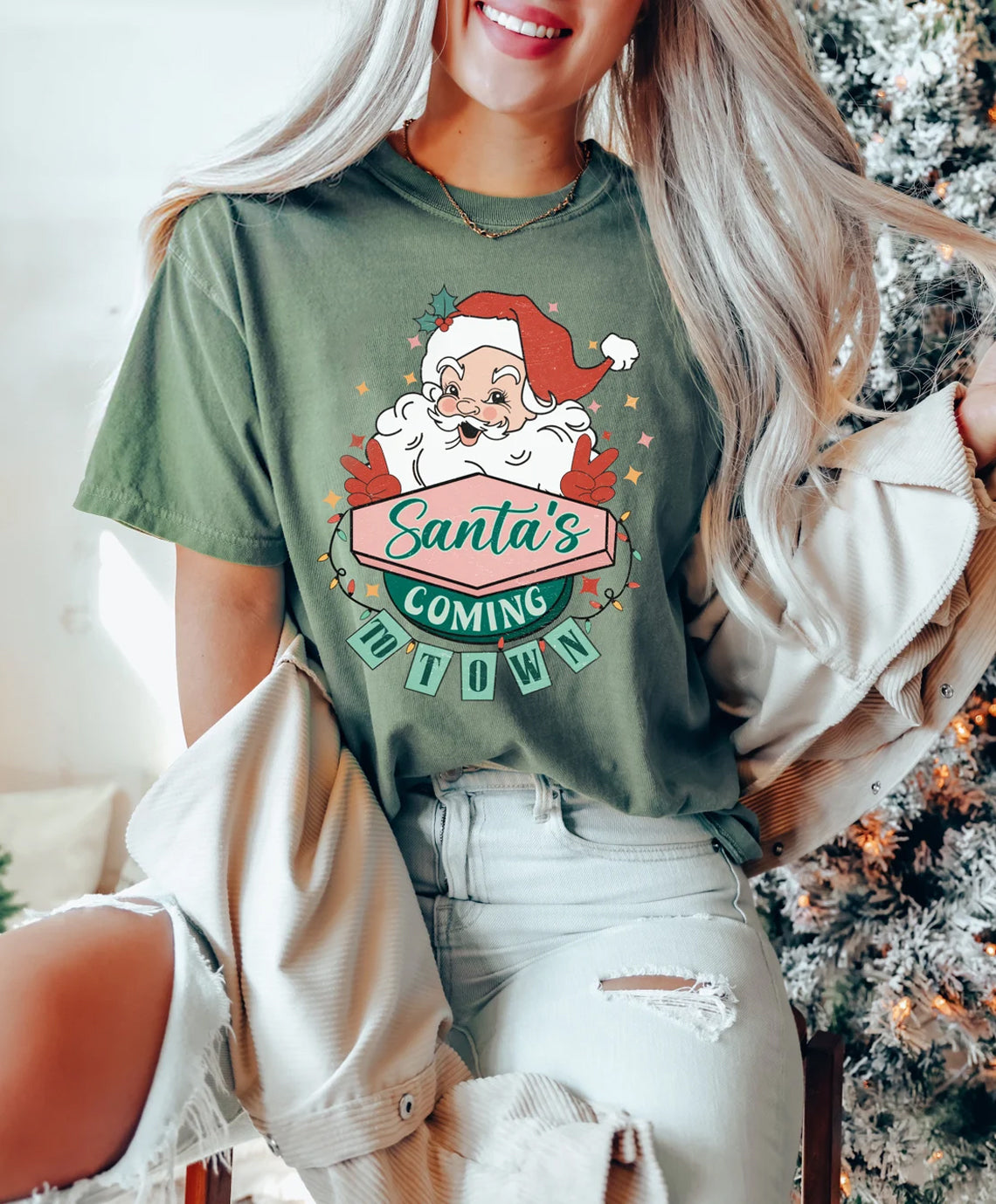 Retro Christmas Santa Cute T-shirt