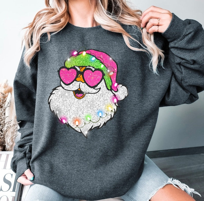 Pink Sunglasses Santa Christmas Sweatshirt
