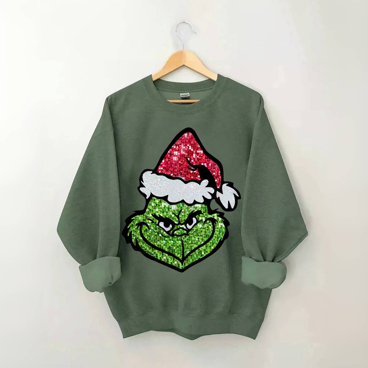 Sequin Christmas Face Print Sweatshirt