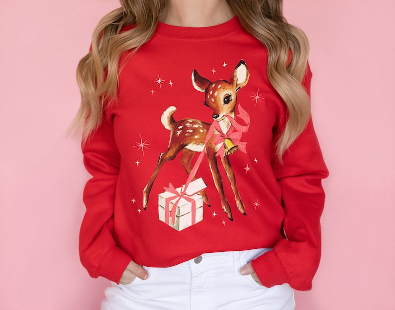 Retro Reindeer Pink Christmas Sweatshirt