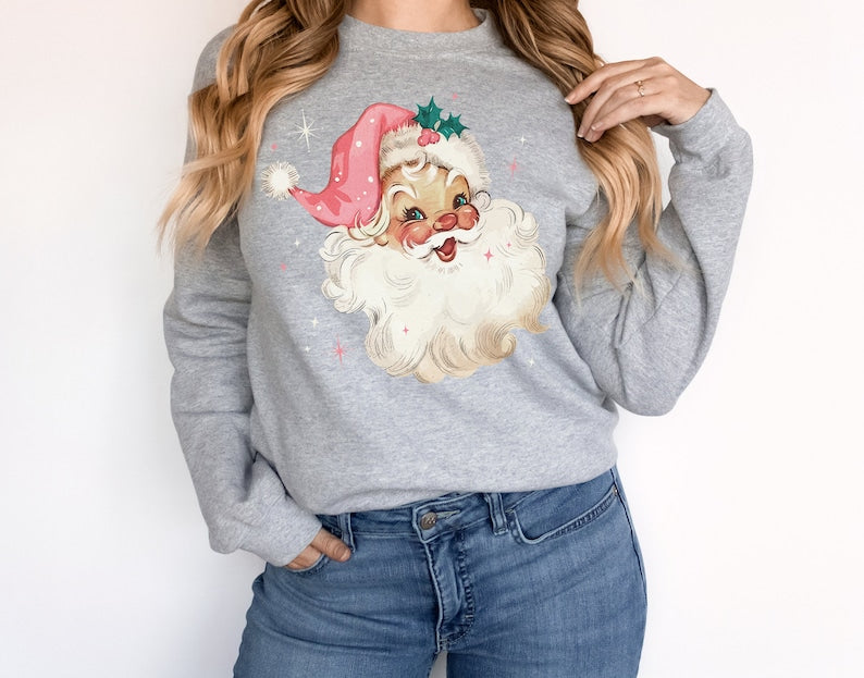 Retro Pink Santa Christmas Sweatshirt