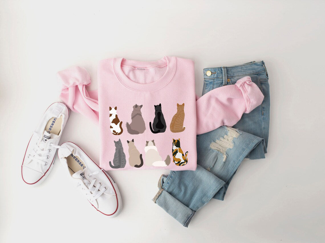 Cats Printed Crewneck Sweatshirt