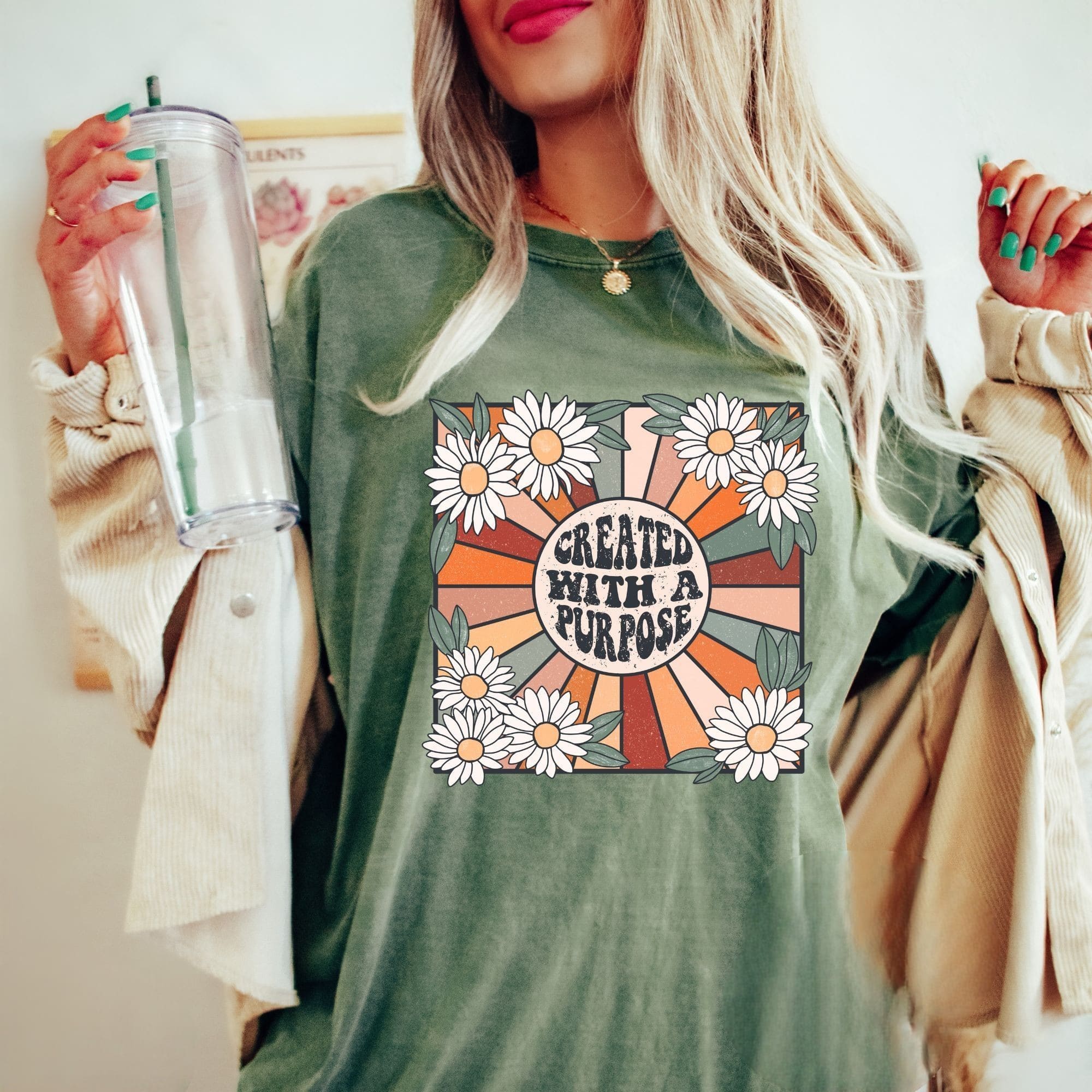 Created With A Purpose Flowers Print T-shirt