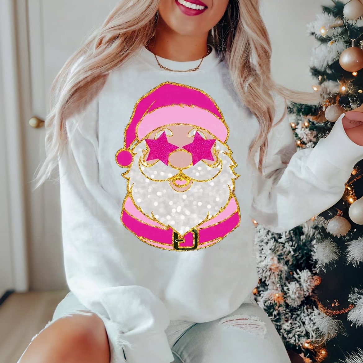 Santa with Pink Sunglasses Trendy Sweatshirt